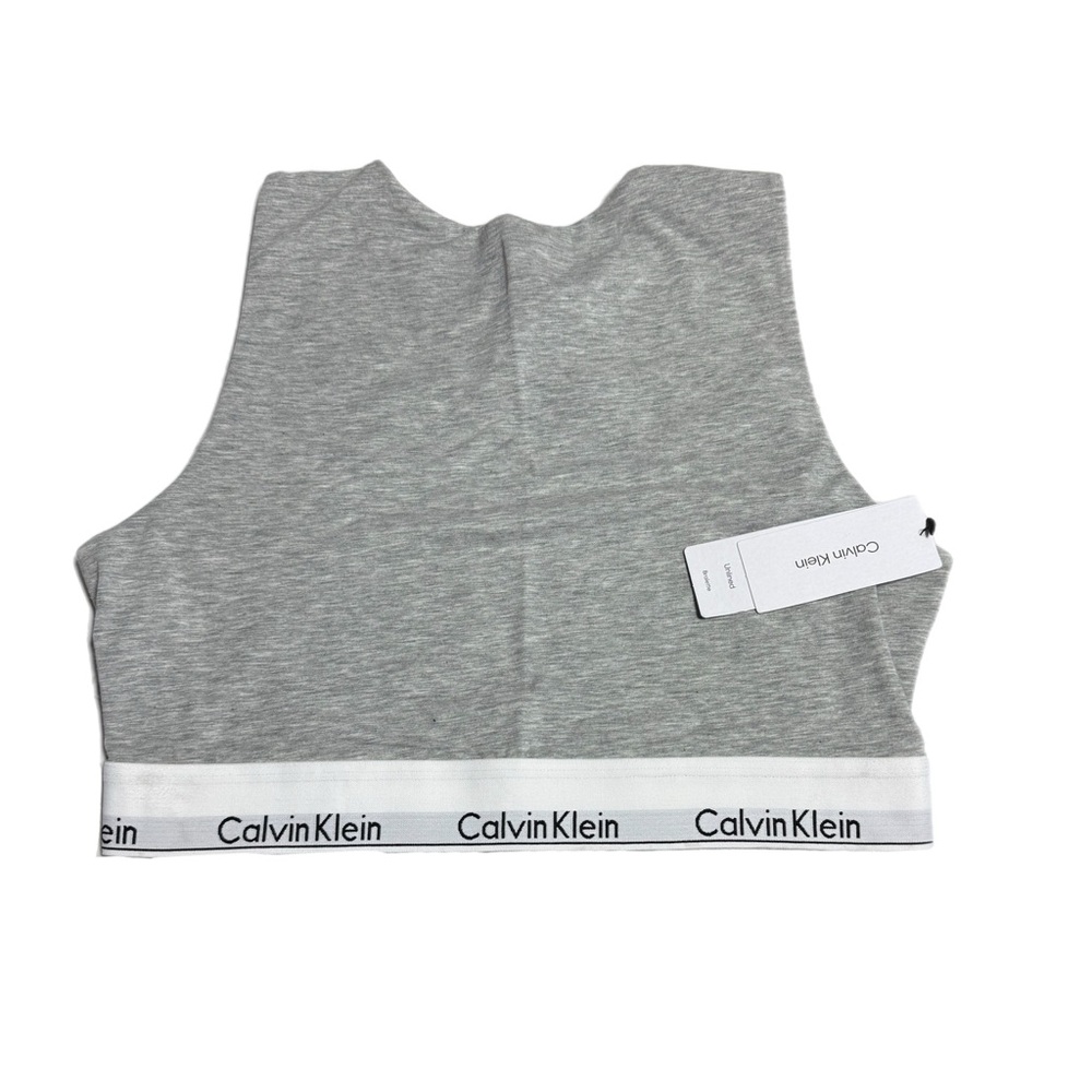 Calvin Klein Unlined Bralette QF7626 Lightly Ribbed Logo Band - Grey Heather M
